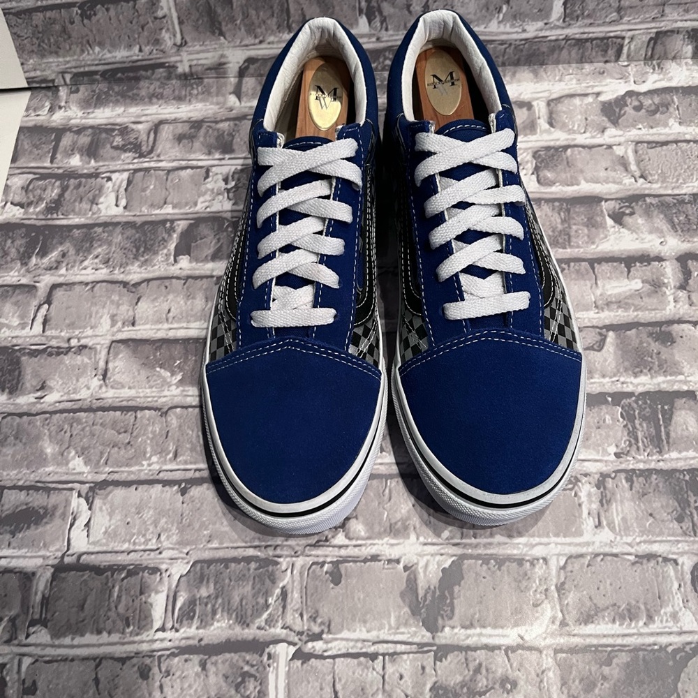 Vans Kids Sneakers in Blue and Black Checkered Design